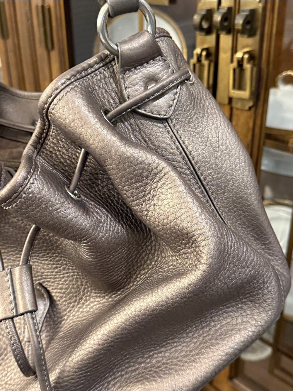 Cole Haan Pebbled Leather Drawstring Hobo in Taupe Brown - Picture 12 of 15